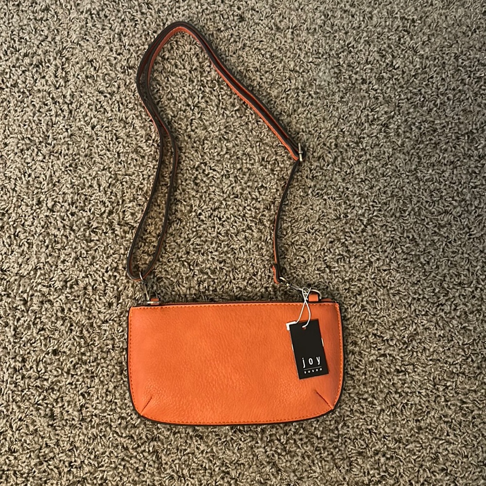 Joy susan orange faux leather mini small hand bag adjustable and wallet strap